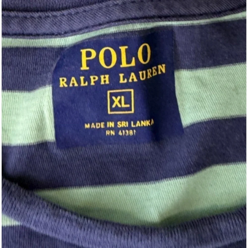 Polo Ralph Lauren Mens XL Striped Pocket T-Shirt Navy Blue Mint Green Pony Logo